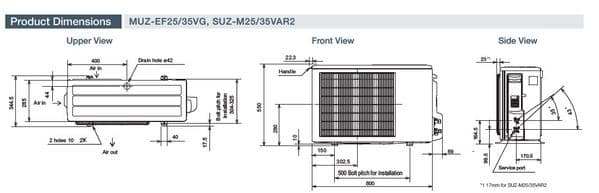 Mitsubishi Electric Air Conditioning Heat Pump Inverter MFZ-KT50VG Floor 5Kw/17000Btu Install Kit